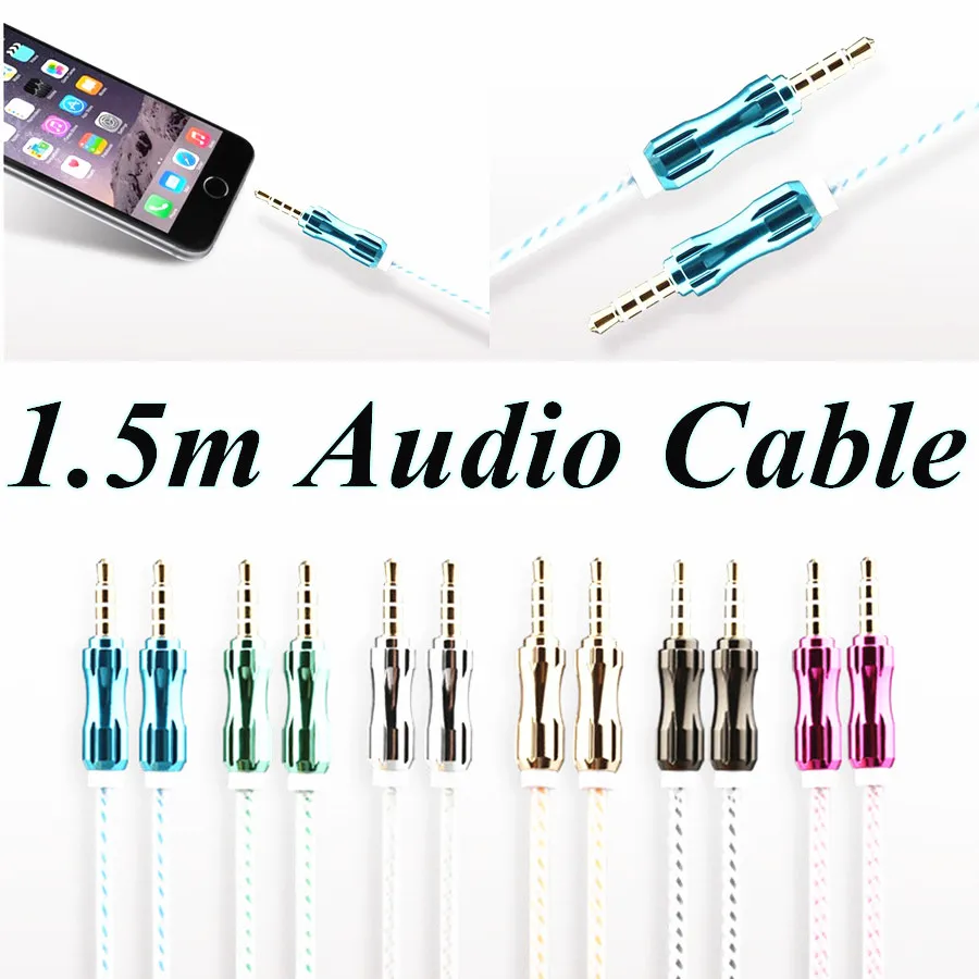 3.5mm Aluminium Diamond Braided Audio Cable 1M 1.5M Jack AUX Auxiliary Extended Woven wire for iphone 6S Samsung S7 Speaker computer