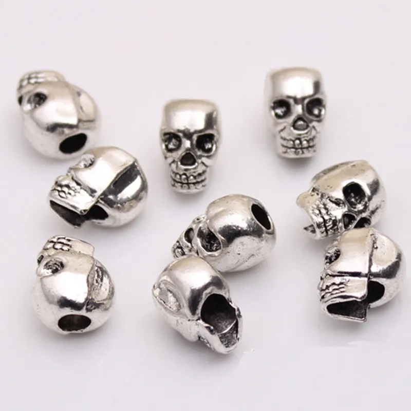 Wholesale Skull Head Beads Skeleton Evil Zinc Metal Alloy Big Hole Charm Bead Fit European Chain Bracelets Jewelry 
