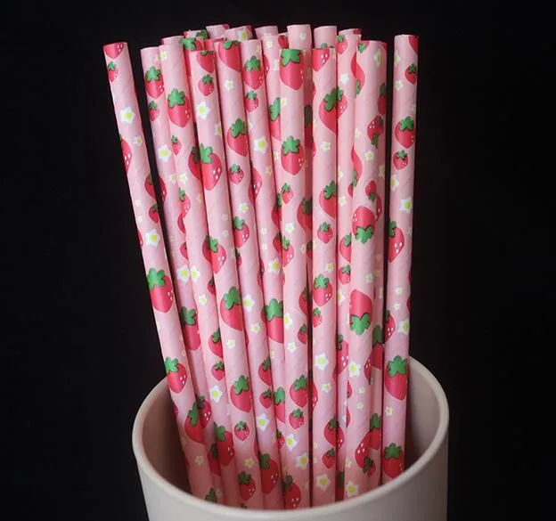Fruit pineapple strawberry Paper Straws for birthday wedding decorative party supplies Creative Drinking Straws G777