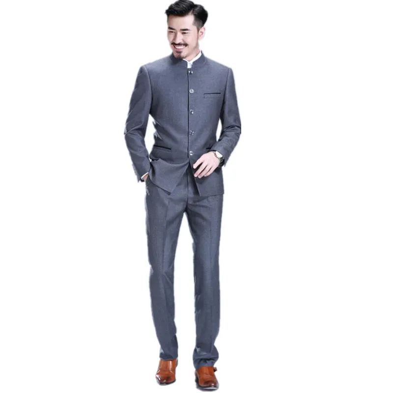 mandarin collar dress shirt with suit Black Floral Mandarin Collar Suit