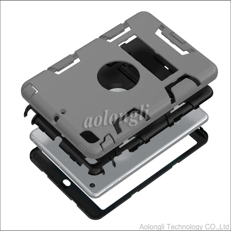 Casos de Protetor À Prova de Choque DHL LIVRE 3 em 1 Robô Defensor Robô Híbrido PC + Silício Kickstand Suporte Tampa Traseira Caso Para iPad Mini 2 mini3