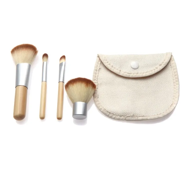 1 ensemble/4 pièces fond de teint professionnel maquillage pinceaux en bambou Kabuki pinceau de maquillage ensemble cosmétique Kit outils ombre à paupières Blush pinceau qp