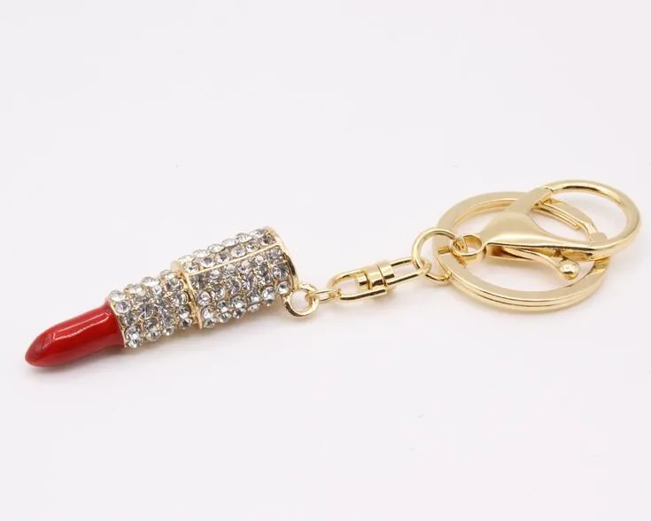 유럽과 미국의 패션 금속 다이아몬드 립스틱 립스틱 열쇠 고리 가방 자동차 펜던트 키 링 R082 공예품 주문