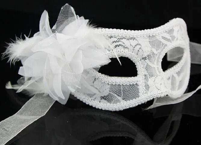 Maschera natalizia pura fatta a mano veneziana jacquard filato piume di fiori festa traslucido giglio maschera