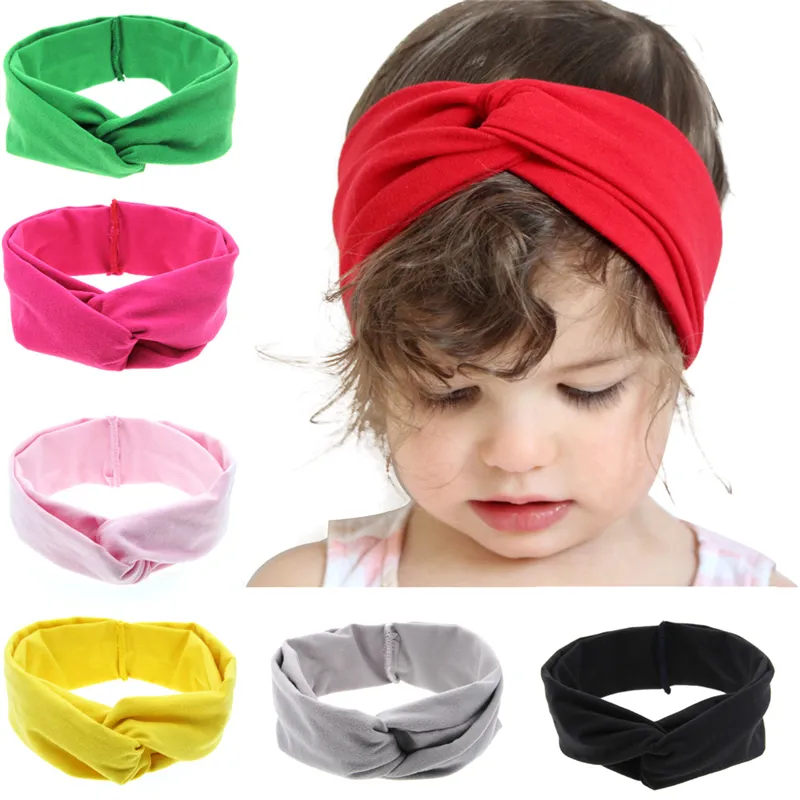 Mode Baby Girls Elastic Soft Cotton Knot Headbands Infant Cute Cross Hairbands Barn Hårtillbehör Kids Hairband Headwear Kha218