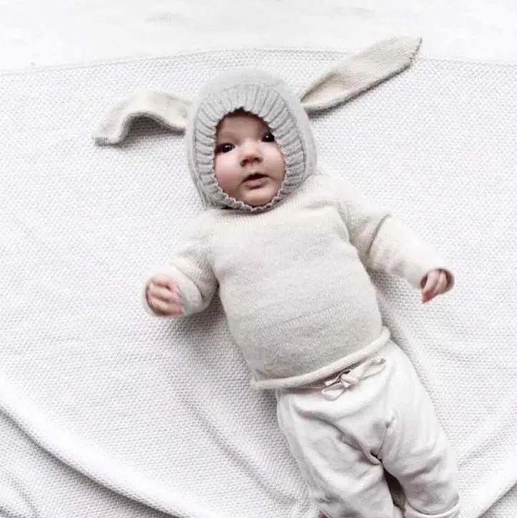 Autumn Baby Cartoon Bunny Ears Hat Kids Knitted Cap Girls Boys Warm Beanies Children Hats 12484