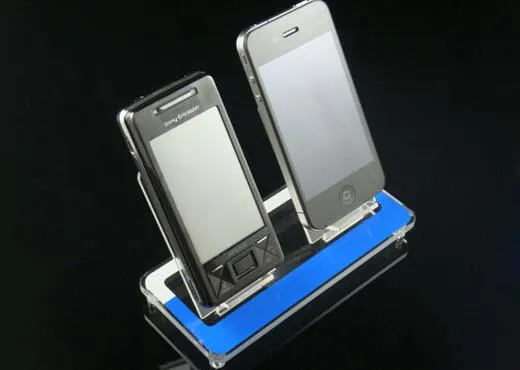 2トレイアクリル携帯電話mp3ホルダーデジタル製品ディスプレイラックデスクトップディスプレイスタンドを表示