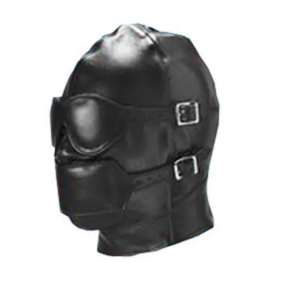 Bondage Gear Full Cover Hood Mask Muzzle Gimp Detachable Faux Leather with Detachable Eye Pad Mouth Gag Fetish Sex Toy