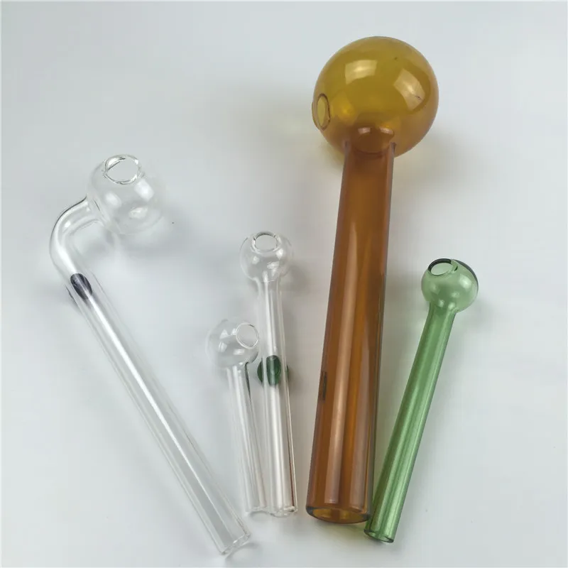 Packung mit 5 Ölbrennerpfeifen aus dickem Glas mit 185 mm, 150 mm, 100 mm und 60 mm, gemischte Farbe, Pyrex-Handpfeife, Ölbrenner-Bubbler zum Rauchen