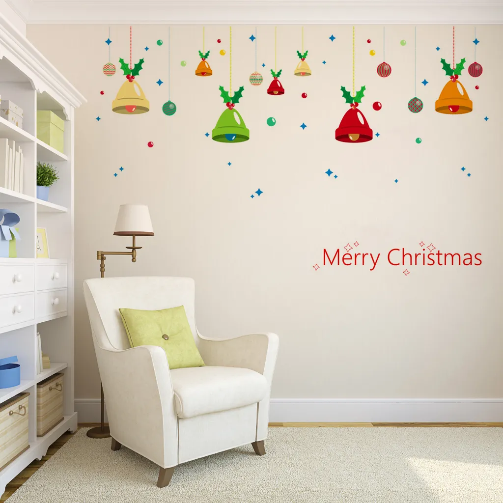 Merry Christmas Wall Sticker DIY Windbells Wall Snowflake Cabin Snowman Window Stickers Ornaments Decorations Drop Ship