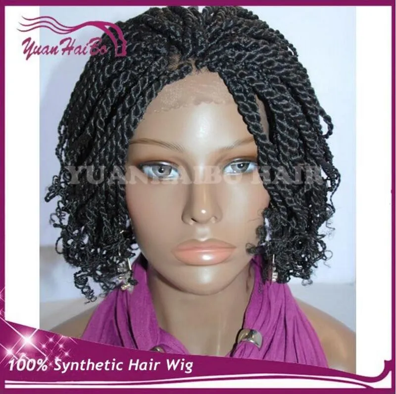 Krullend Synthetische Gevlochten Lace Front Pruik Hittebestendige Kinky Twists Volledige Handwerk Vlechten Pruiken voor Zwarte Vrouwen Express Levering