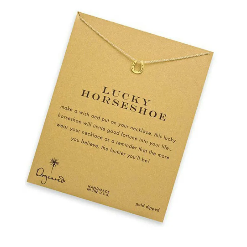 Gold Silver Horseshoe Pendant Necklace Women Girls Alloy Pendants With Card Clavicle Necklace Fashion Necklaces Jewelry