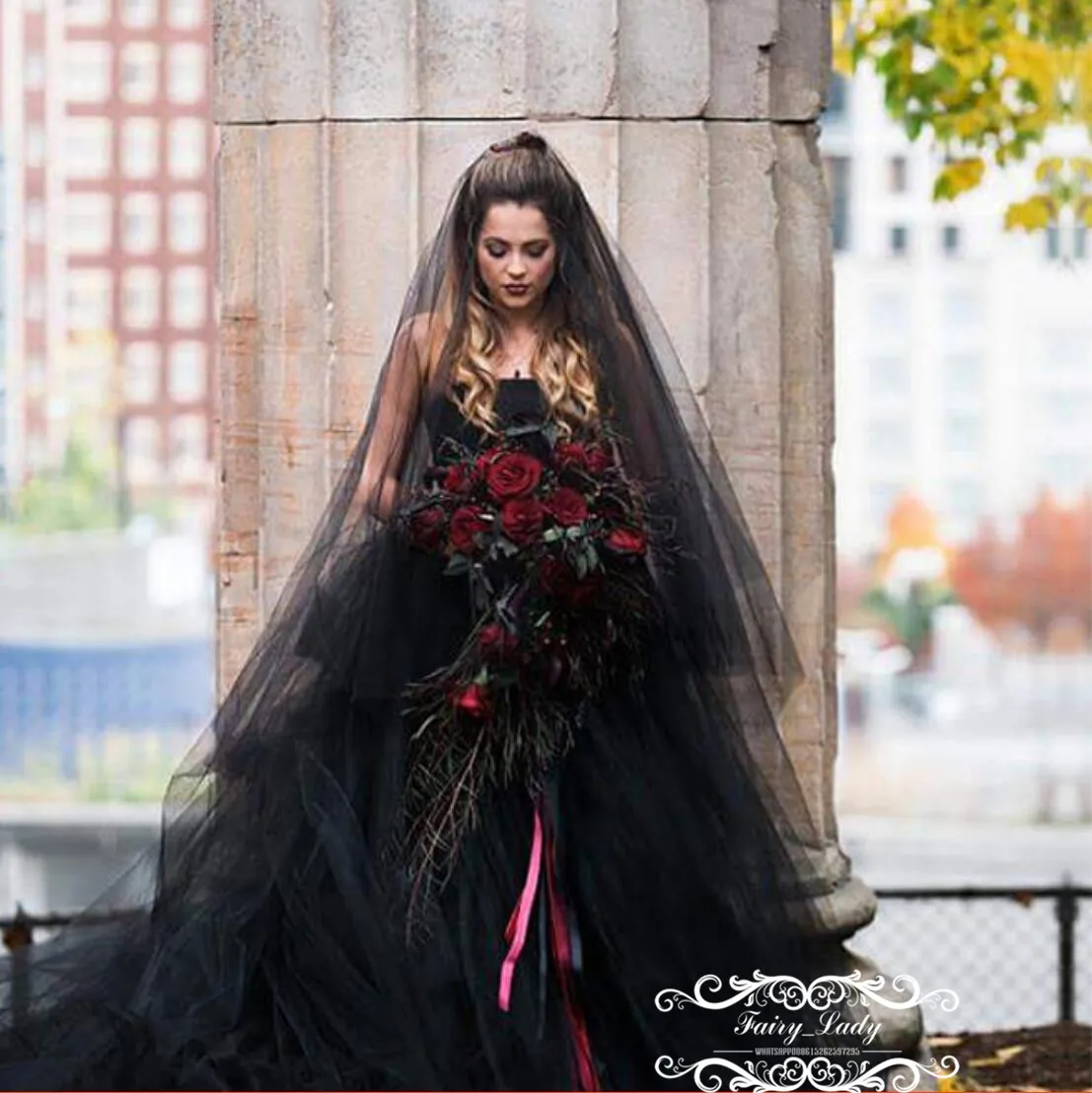 Vogue Long 3M Black Gothic Wedding Bridal Veils For Women 2018 One ...