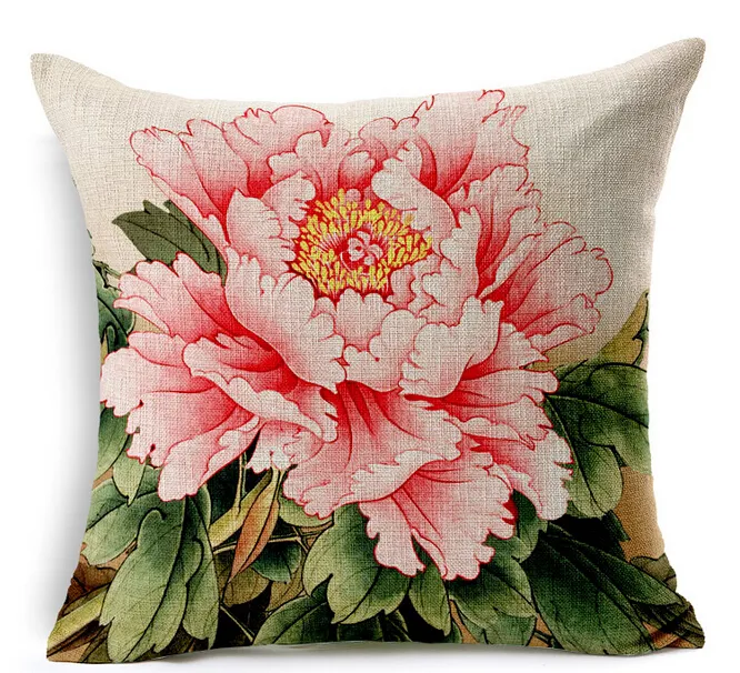 180g Vintage Flower Pillow Case Strona główna Sofa Poduszka Pokrywa Ręcznie Malowane Piękne Peonia Krzesło samochodowe Poduszki Pościel Bawełniana mieszanka