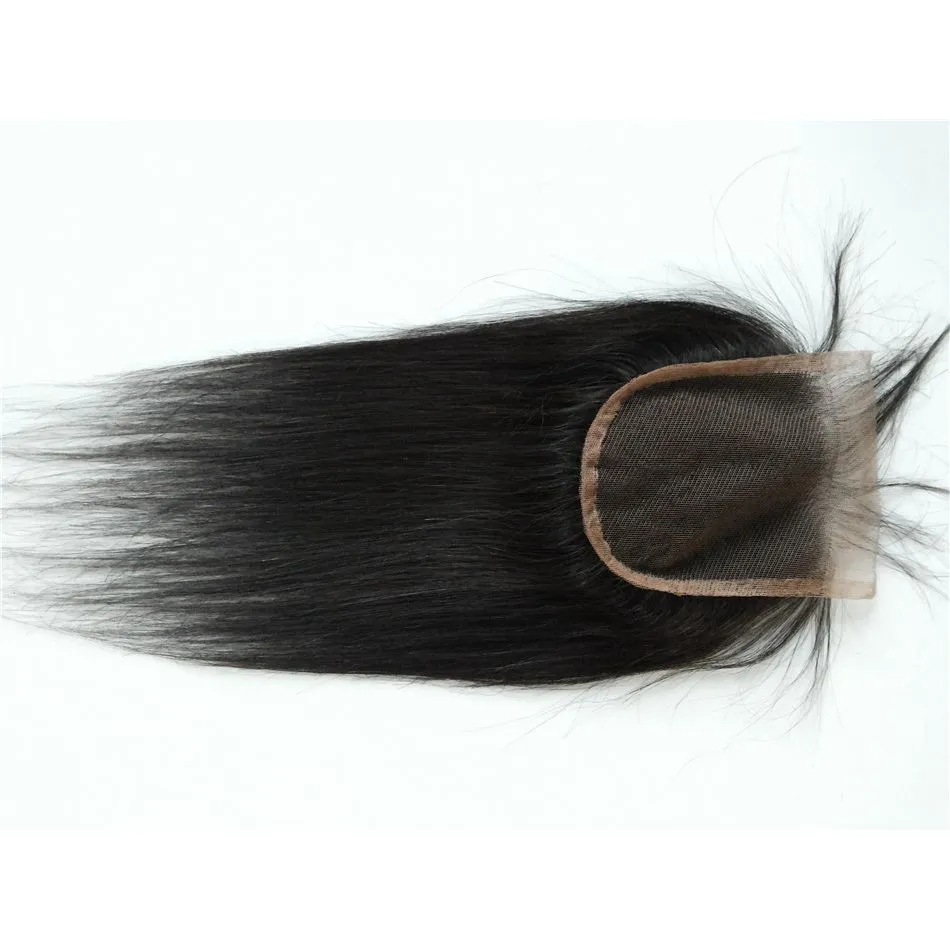 Straight 4"x4" H/L Top Closure Slightly Bleached Knots G-EASY Brazilian Human Hair Lace Closure