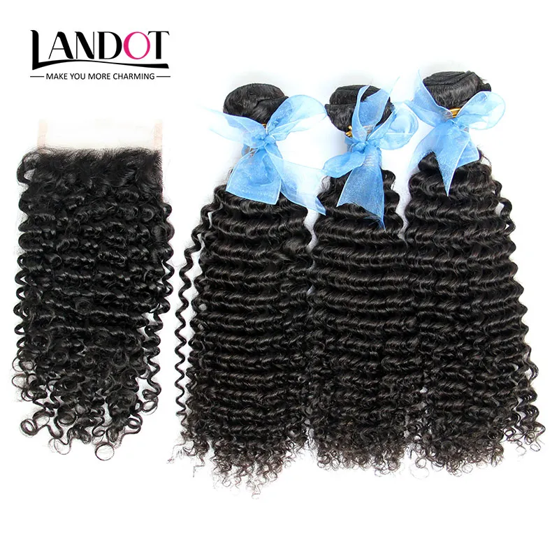 Mongolian Kinky Curly Virgin Human Hair Weaves With Closure 4Pcs Lot 3 Bundles Unprocessed Mongolian Kinky Curly Remy Hair And Lace Closures