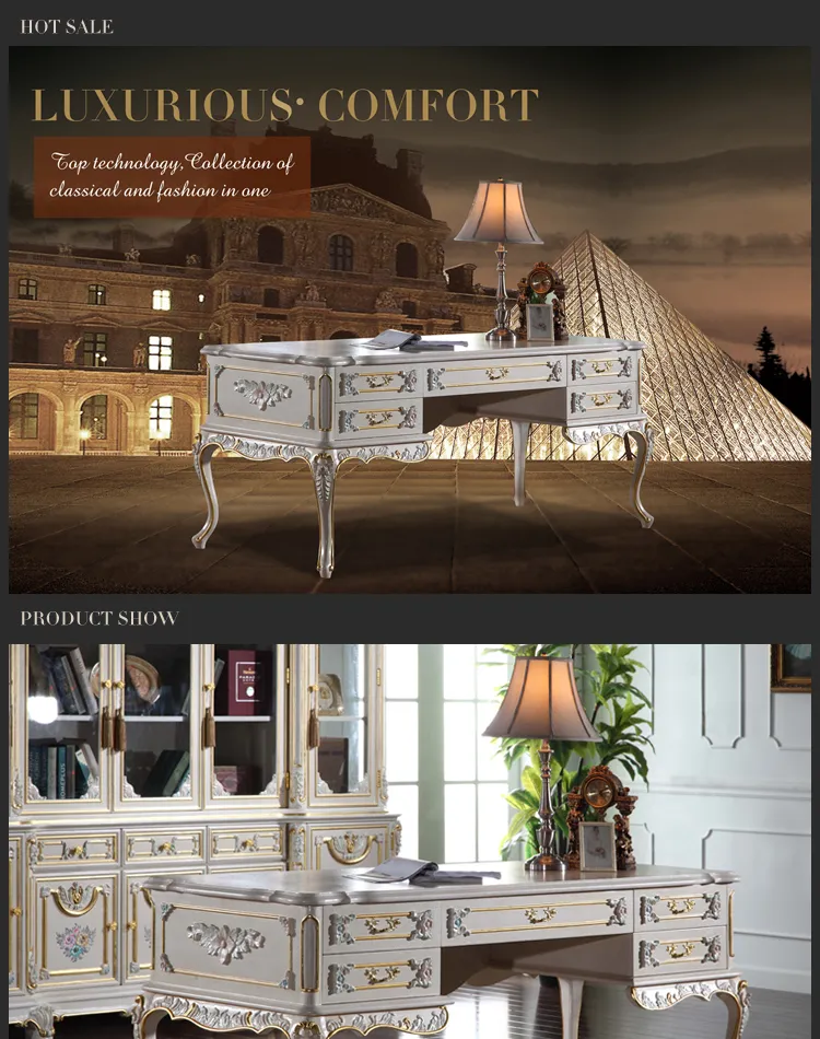 Antik Klasik Yazma Masası - Barok Klasik Çalışma Odası Mobilyaları - Masif Ahşap Çerçeve Yazı Masası Avrupa Tarzı Ofis Masası281G