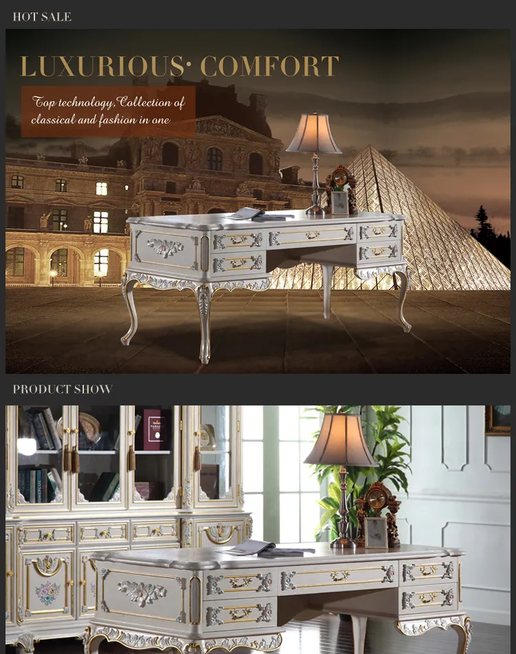 Bureau classique antique - mobilier de salle d'étude classique baroque - bureau à cadre en bois massif bureau de style européen281G