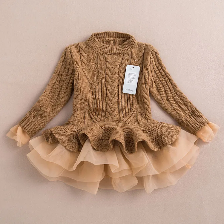 Girls Baby Lace Tutu Sweater Dresses Kids Baby Childrens Clothing 2019 Autumn Winter Long Sleeve Christmas Princess Wedding Party Dress