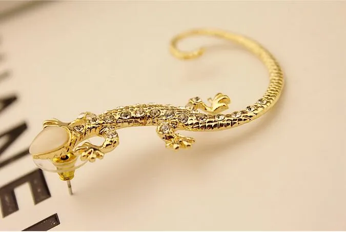 Earcuff Mode Oor Manchet Rhinestone Oorbellen Gouden Verzilverd Lizard Stud Oorbellen Super Leuke Crystal Clip On Oorbellen voor Vrouwen Sieraden