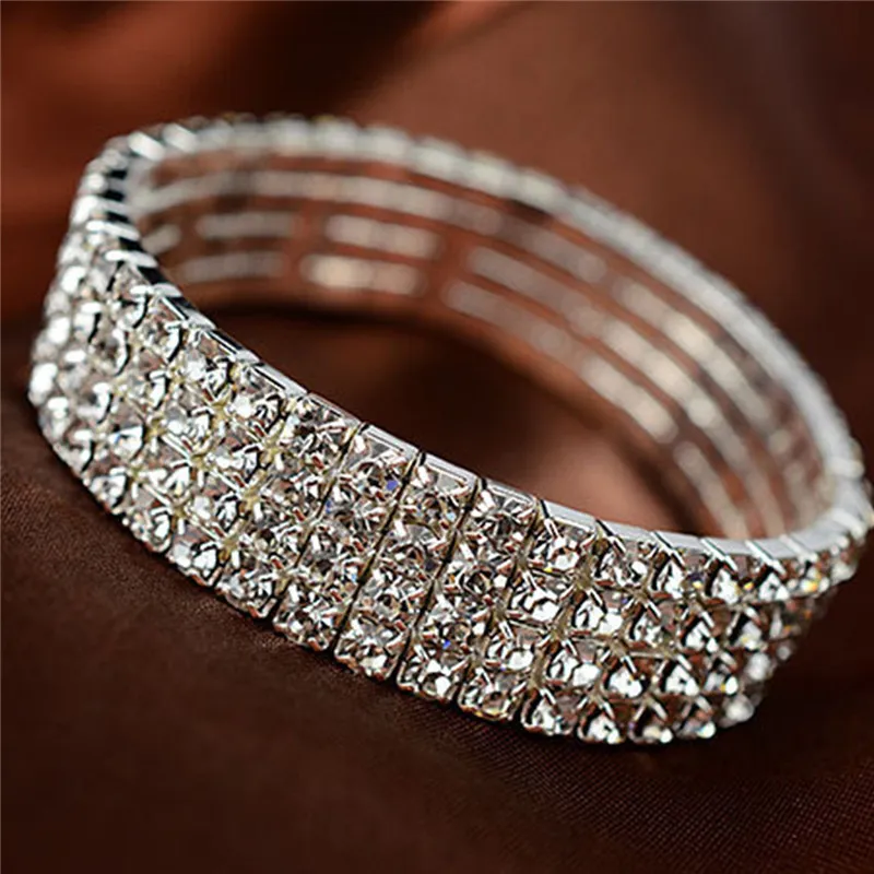 Nya armband Bangle Luxury Shinning White Rhinestone Bangles for Women Bride 1 2 3 4 5 Rows Fashion Elegant Elastic Wedding Brac5016536