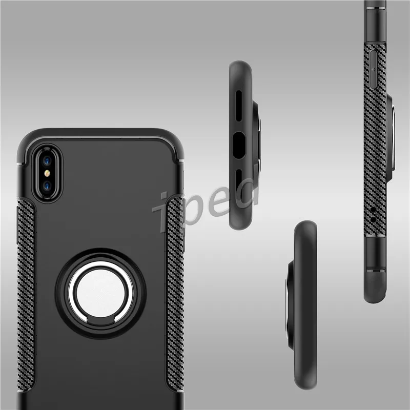 Shockproof Fall Rüstungs-Kasten für iPhone 10 x 8 i8 7 und Anmerkung 8 Hybrid Dual Layer mit Ring-Ständern Magnetic auf Auto-Halter mit OPP Paket