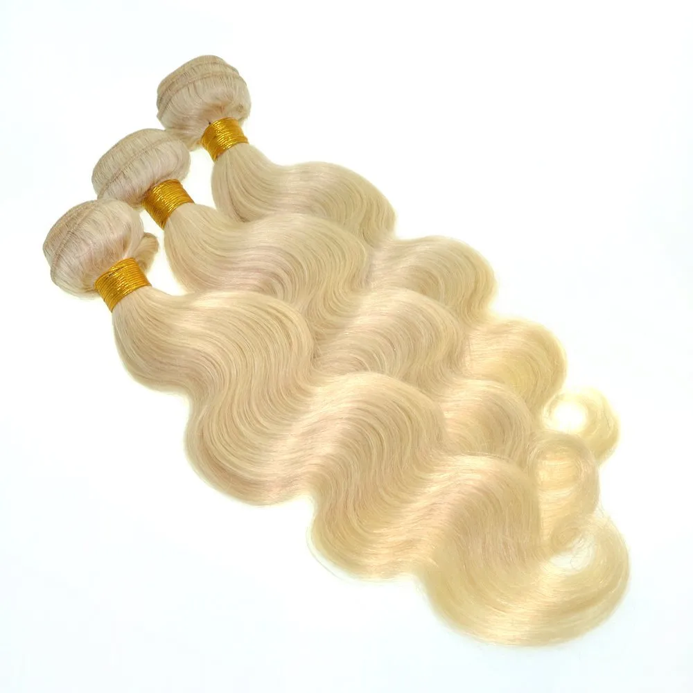 Blondes Körper-Wellen-Menschenhaar spinnt # 613 Gebleichte blonde Körper-Wellen-Haar-Einschlagfäden / geben Verschiffen frei