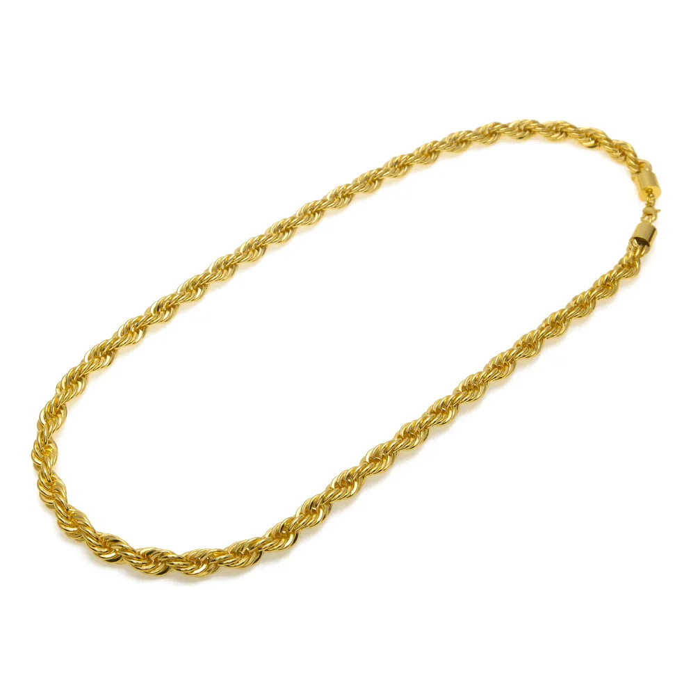 Chaîne en corde solide de 10mm d'épaisseur et 76cm de Long, plaqué or et argent 24K, collier lourd Hip hop, 160 grammes pour hommes, 198Q