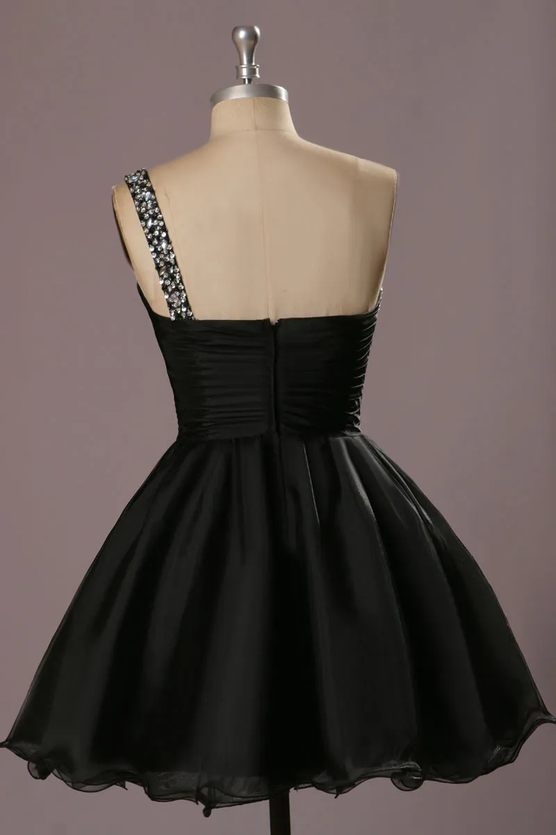 Korta hemkommande klänningar billiga 2019 Vestidos de Festa de 15 Anos Curto One Shoulder Black Cocktail Party Dress7298773