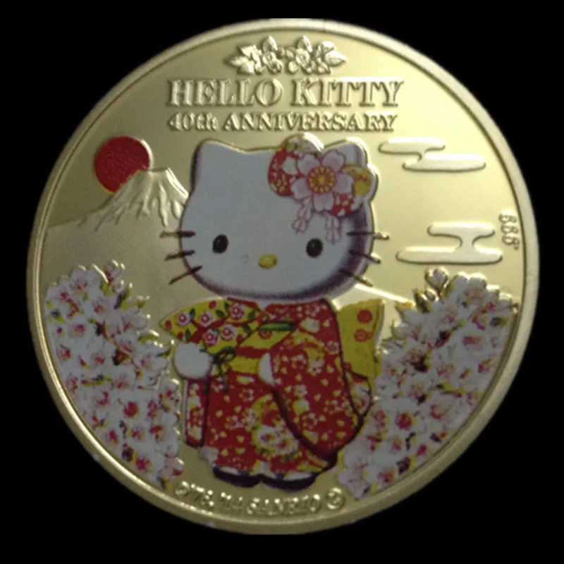 Kitty coin animal cat Japan cartoon theme badge 24k real gold silver plated 1 OZ 40 mm metal souvenir collectible coin