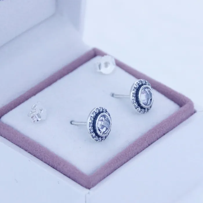 Brillantes pendientes Lagacy Stud con Clear Crystal Authentic 925 Sterling Silver Earings para mujer encantos de bricolaje se ajusta para pandora joyas