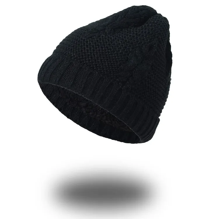 Autumn and winter leaves wool cap plus velvet blanket creative creative acrylic knitted hat wholesale Beanies