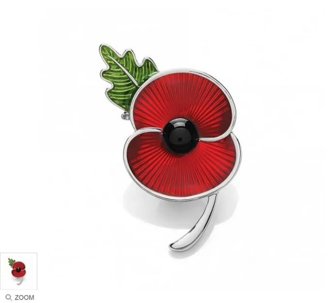 1,8 inch rode emaille poppy bloem broche met groen blad Remembrance dag souvenir