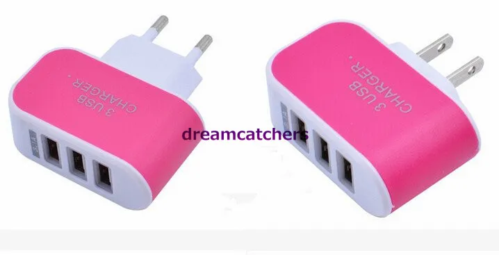 Högkvalitativ 5V 3.1a 3 Port USB-väggladdare ledde US EU-plugg Resa AC Hem Bekväm Power Adapter Candy för iPhone 6s Samsung S7 Universal