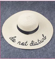 Chapéu de palha feminino bordado com aba larga boné de praia chapéus de sol dobráveis 6 cores