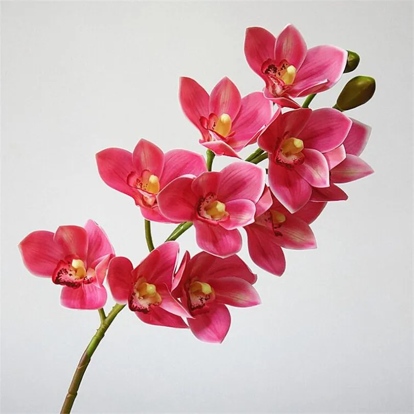 one Piece PU Orchids 3D Printing Effect Cymbidium Artificial Real Touch Orchid for Wedding Centerpieces Home Decorative Flowers