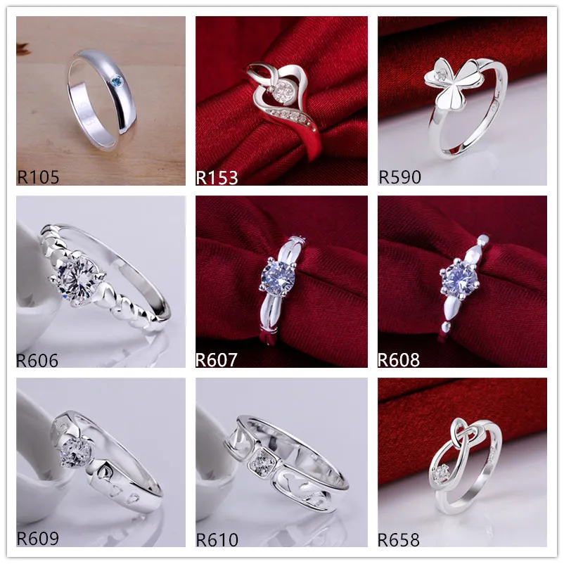 10 stycken Diffrent Style Kvinnors Sterling Silver Plated Rings DMMSR9, Fashion Gemstone 925 Silver Plate Ring Factory Direktförsäljning