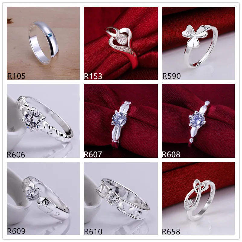 10 sztuk Różne styl Damski Sterling Posrebrzane Pierścionki DMMSR9, Moda Gemstone 925 Silver Plate Ring Factory Direct Sprzedaż