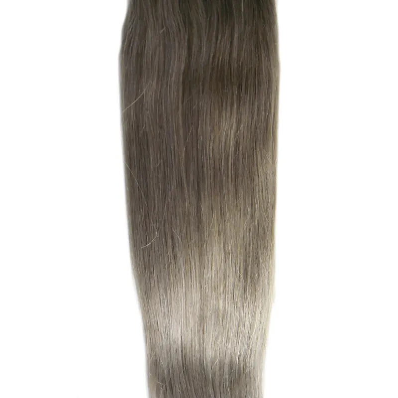 Bande de cheveux brésilienne argentée dans les extensions de cheveux droites 100g bande de trame de peau de cheveux vierges gris