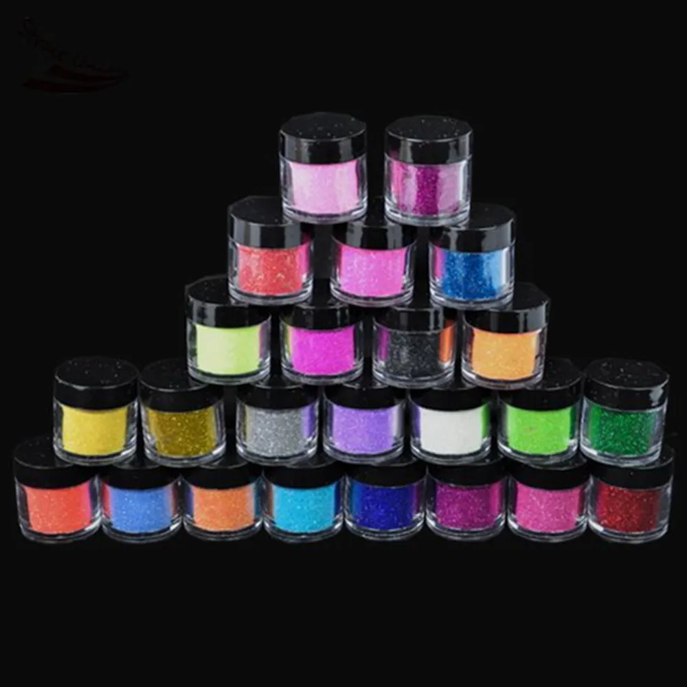 Yeni 24PCS / set Metal Parlak Toz Nail Glitter Nail Art Toz Araç Seti Akrilik UV Makyaj