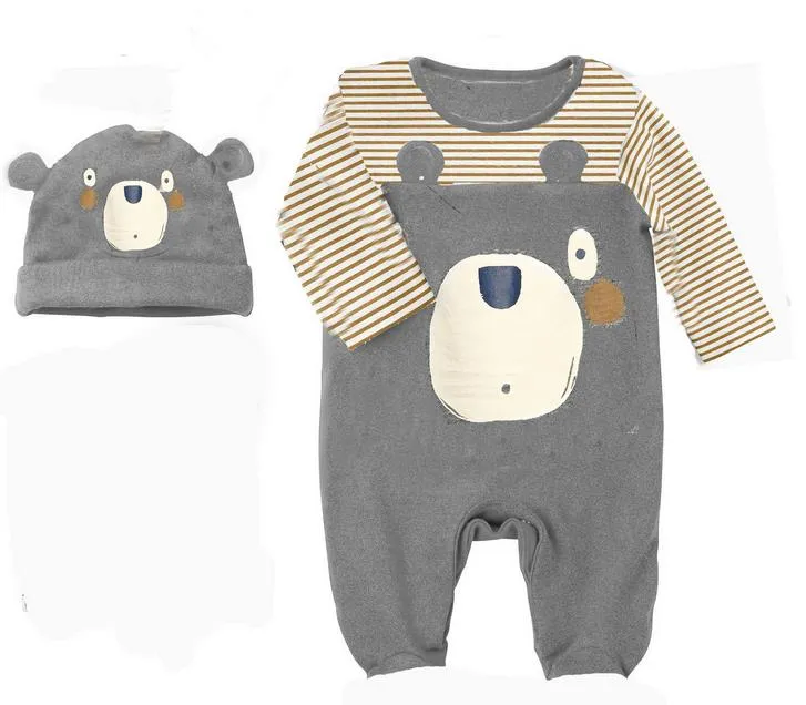 Spring Autumn Cute Infant Baby One-piece Rompers With Hat Kids Panda Lion Cartoon Animal Jumpers Clothing Suits Children Outfits Set