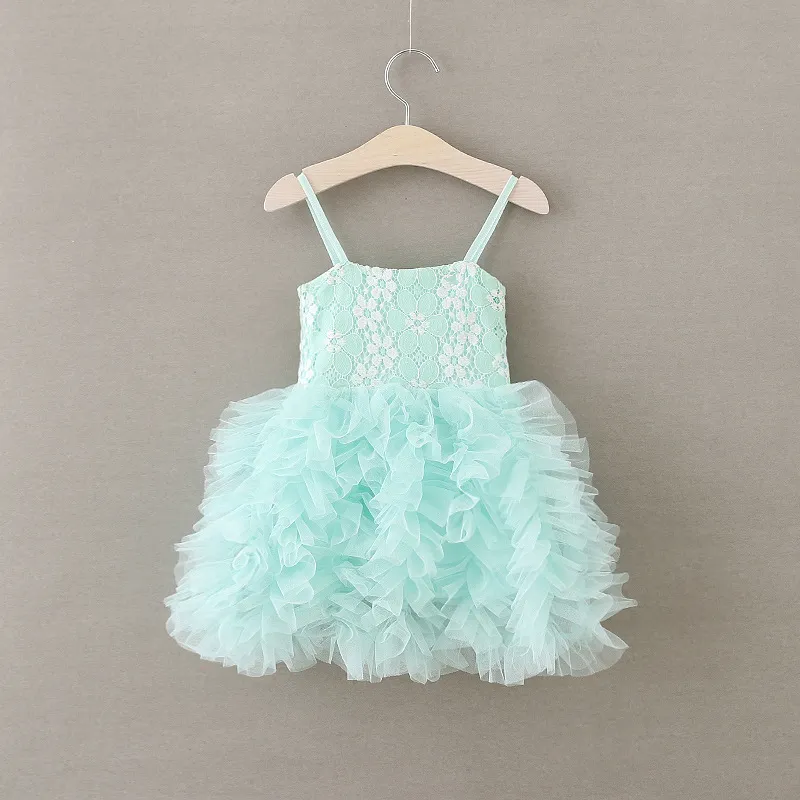 Girls Pärled Flowres Party Dress Girl Lace Suspender Tiered Tulle Tutu Dresses Kids Pink Princess Clothing A9360204D5528141