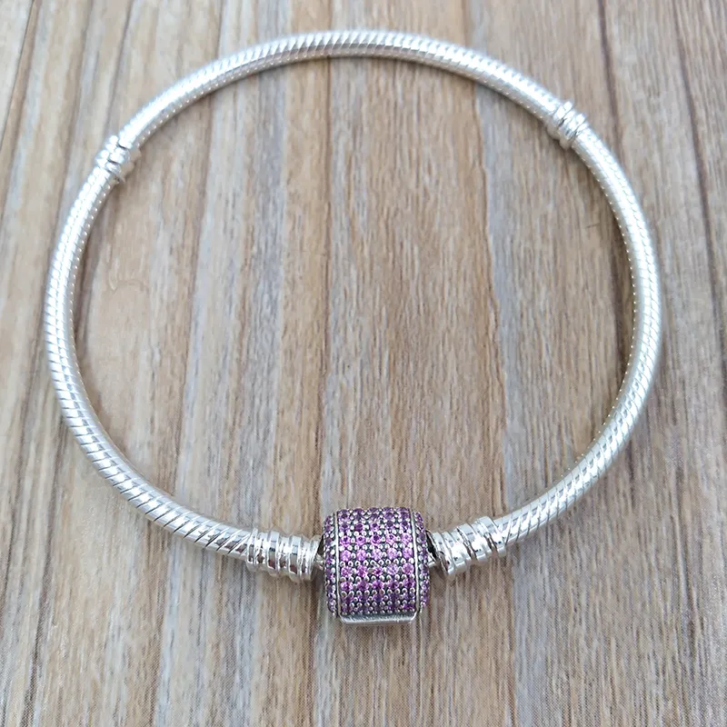 Signature Clasp Armband Fancy Pink CZ Authentic 925 Sterling Silver passar europeisk pandora stil smycken charms pärlor andy juvel 590723czs