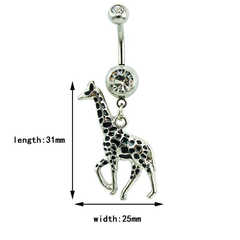 Moda Göbek Düğmesi Yüzükler 316L Paslanmaz Çelik Halek Sarkık Emaye Zürafa Göbek Yüzükleri Erkekler Göbek Göbek Piercing Mücevherat