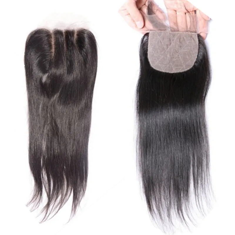 Silk top closure 4x4 Virgin 100% Human Hair Brazilian Straight Closure Pre Plucked Lace Frontal