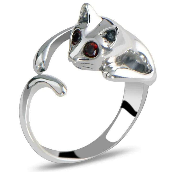 Anillos para mujer Preciosos gatitos ajustables Gato Animal Cristal Plata Anillos de aleación chapados en oro