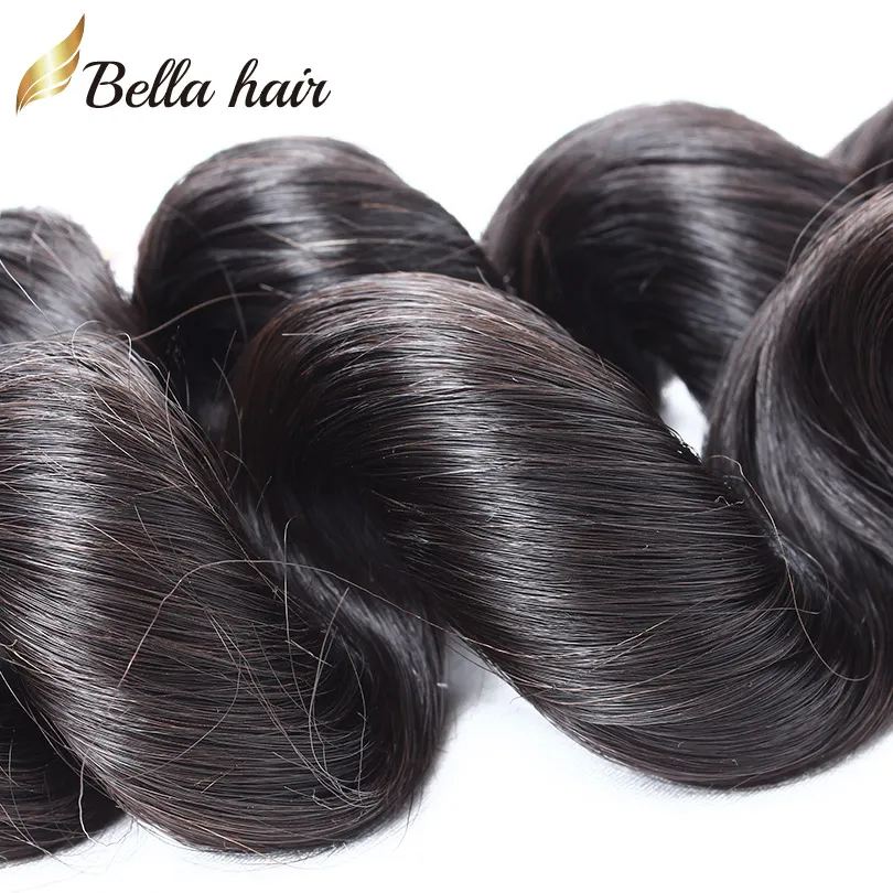 100% Menselijk Haar Weave 9A Indian Hair Extension 3 stks / partij Natuurlijke Zwarte Kleur Golvende Losse Wave Haarbundels Gratis Verzending Bella Haar