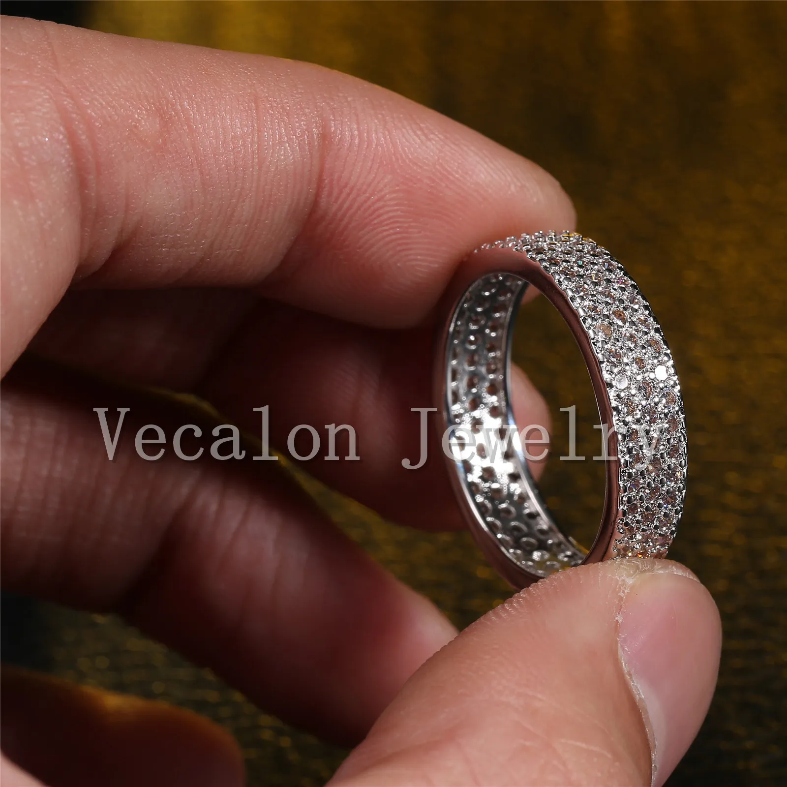 Bague de mariée Vecalon pour femme Full Topaze simulé Diamant CZ 10kt Bague de fiançailles remplie d'or blanc