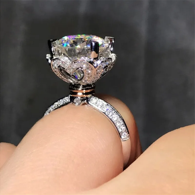 Vecalon Heart Flower 925 Sterling Silver Ring 5A Zircon CZ Crystal Engagement Wedding Band Rings for Women Bridal Jewelry Gift230i