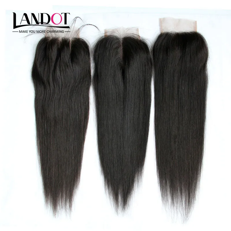 Brazilian Straight Virgin Human Hair Lace Closures Free Middle 3 Part Peruvian Malaysian Indian Cambodian Mongolian Hair Top Closure 4x4Size